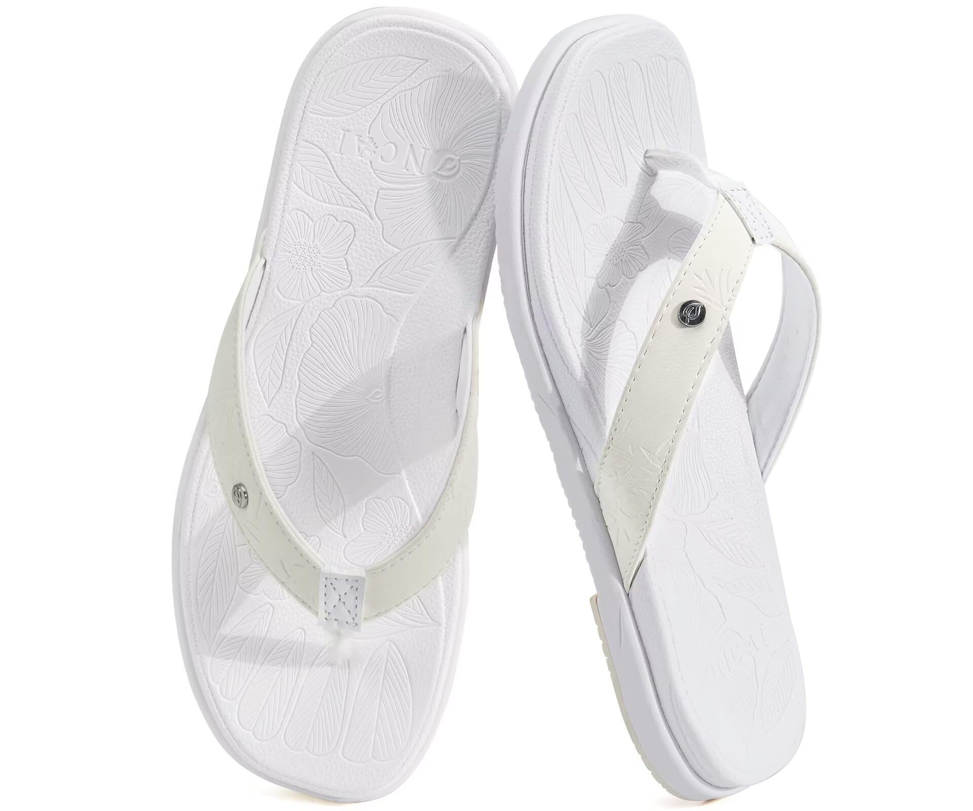 ONCAI Women's Flat Flip Flops Square Thong Sandals with Leaf Printed Summer Beach Daily Casual Dressy Soft Cushion Sandalias Mujer Lightweight Outdoor Waterproof Rubber Sole US Size 6-12