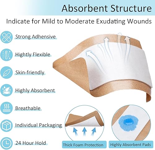 Miniatura 3 de Geiserailie 30 vendajes adhesivos flexibles extra grandes de 5 x 3 pulgadas, vendajes adhesivos de tela estéril con almohadilla antiadherente, sin