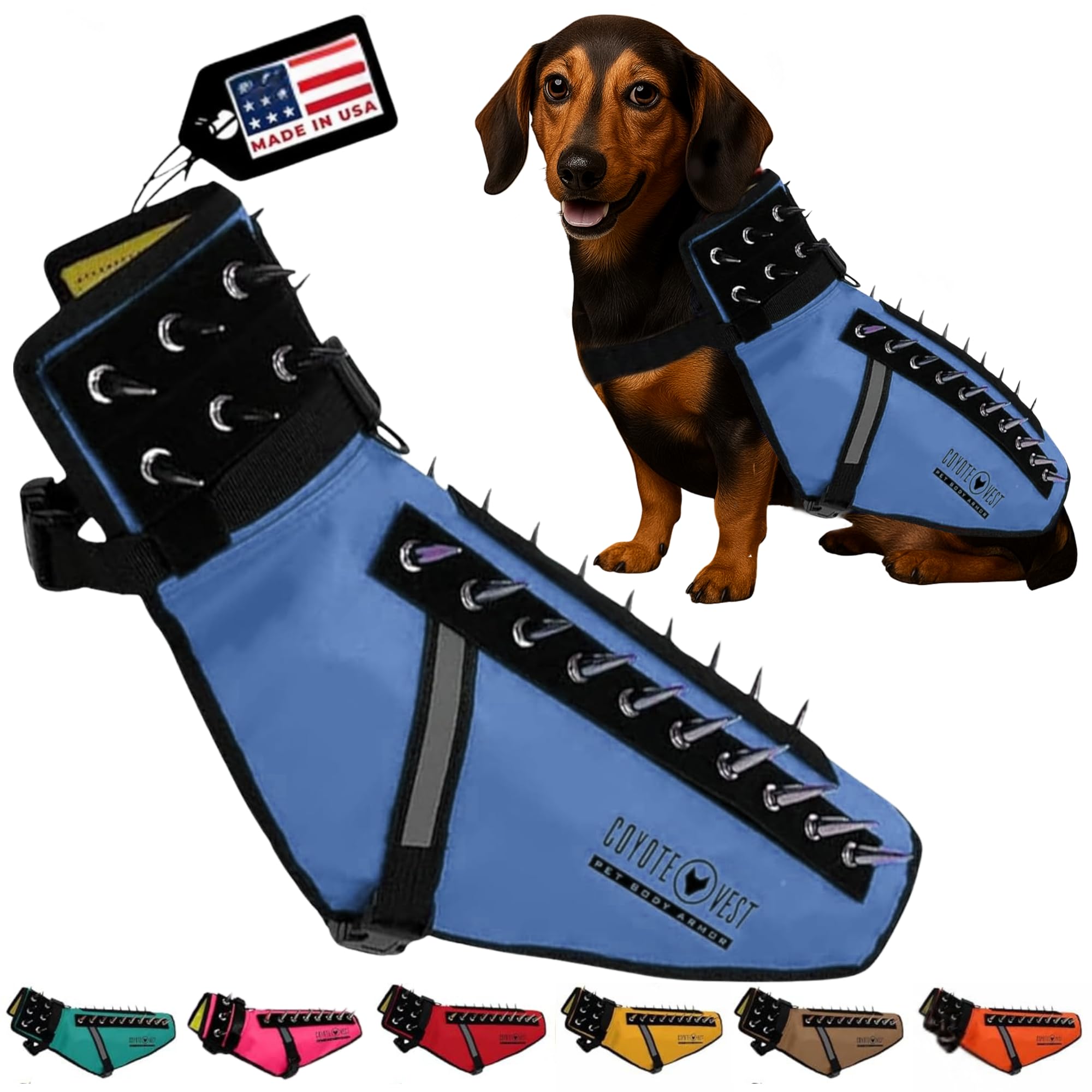 CoyoteVest Dog Harness Protection Vest, Reflective Dog Accessories with Spikes to Shield Your Pet from Raptor and Animal Attacks, Proudly Made in