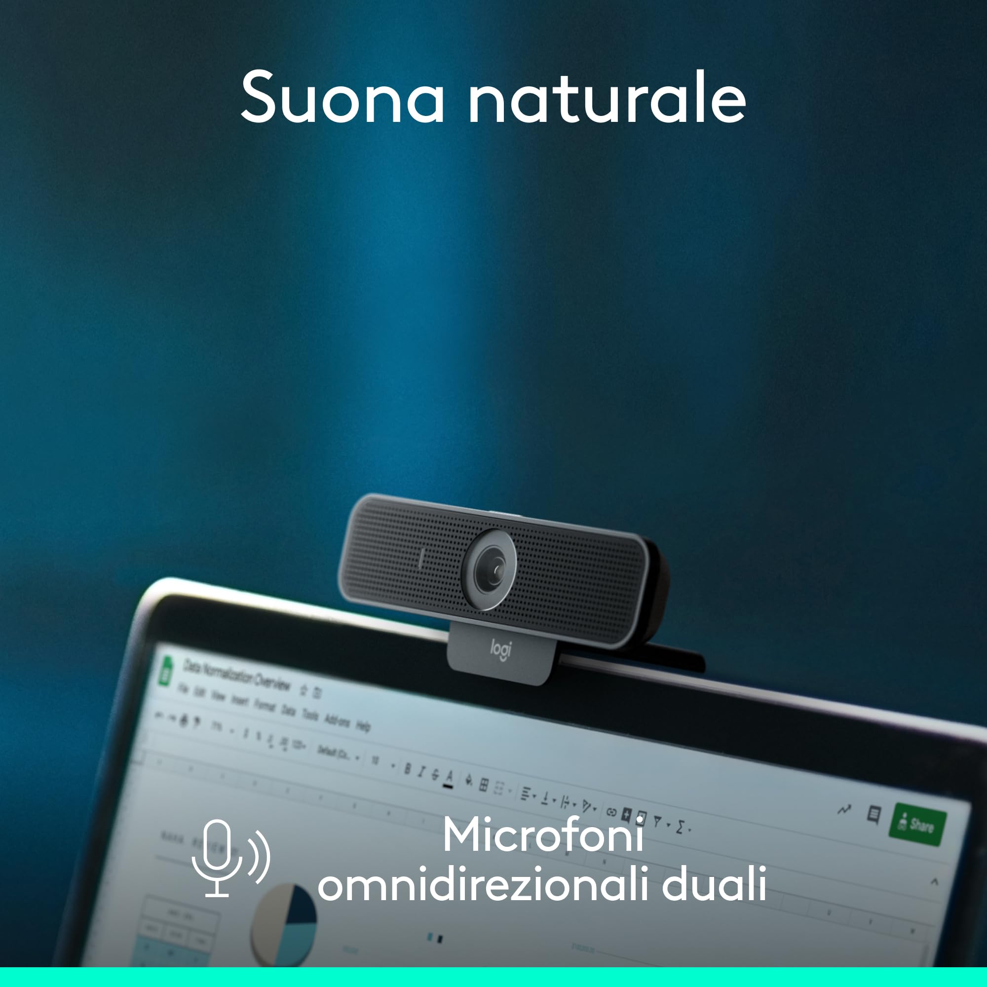 Logitech C925e webcam professionale, video HD 1080p/30fps, correzione dell'illuminazione, autofocus, audio chiaro, copriobiettivo, per Microsoft Teams, Google Meet, Skype, WebEx, Cisco - Nero