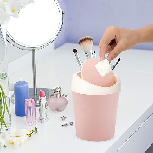 Miniatura 6 de Zhehao 8 botes de basura de plástico con tapa oscilante, 360 bolsas de basura de escritorio, pequeño cubo de basura para encimera, tocador, mesa,