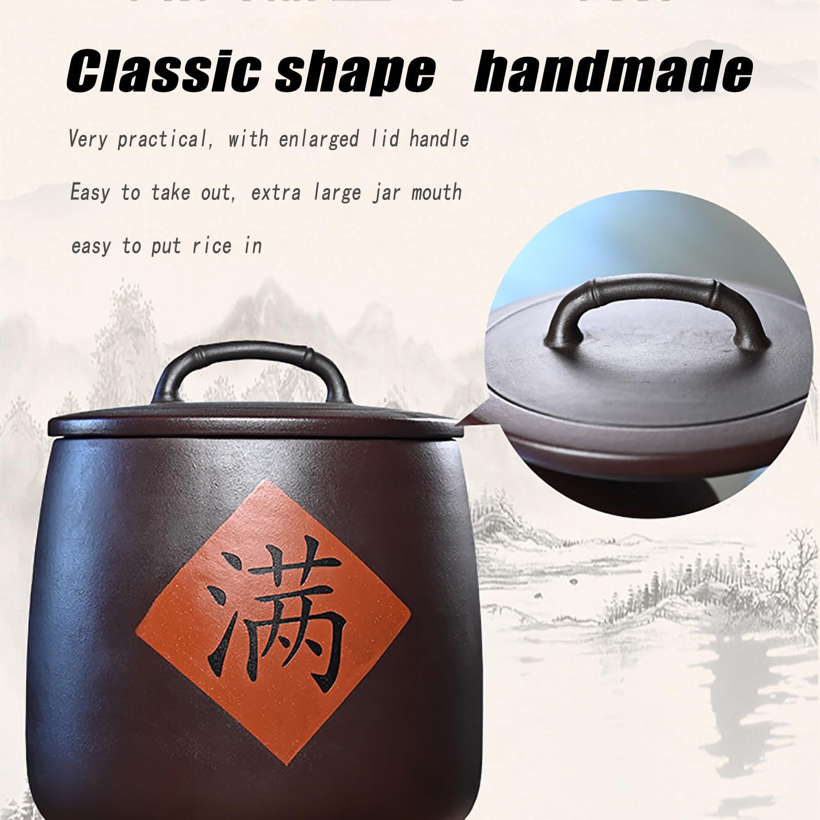 Reisaufbewahrungsbehälter aus Keramik, Reiseimer im chinesischen Design, großer smittelaufbewahrungsbox (7,5 kg), Lebensmittelspender, Getreidevorratsbehälter, Massenlebensmittelaufbewahrung