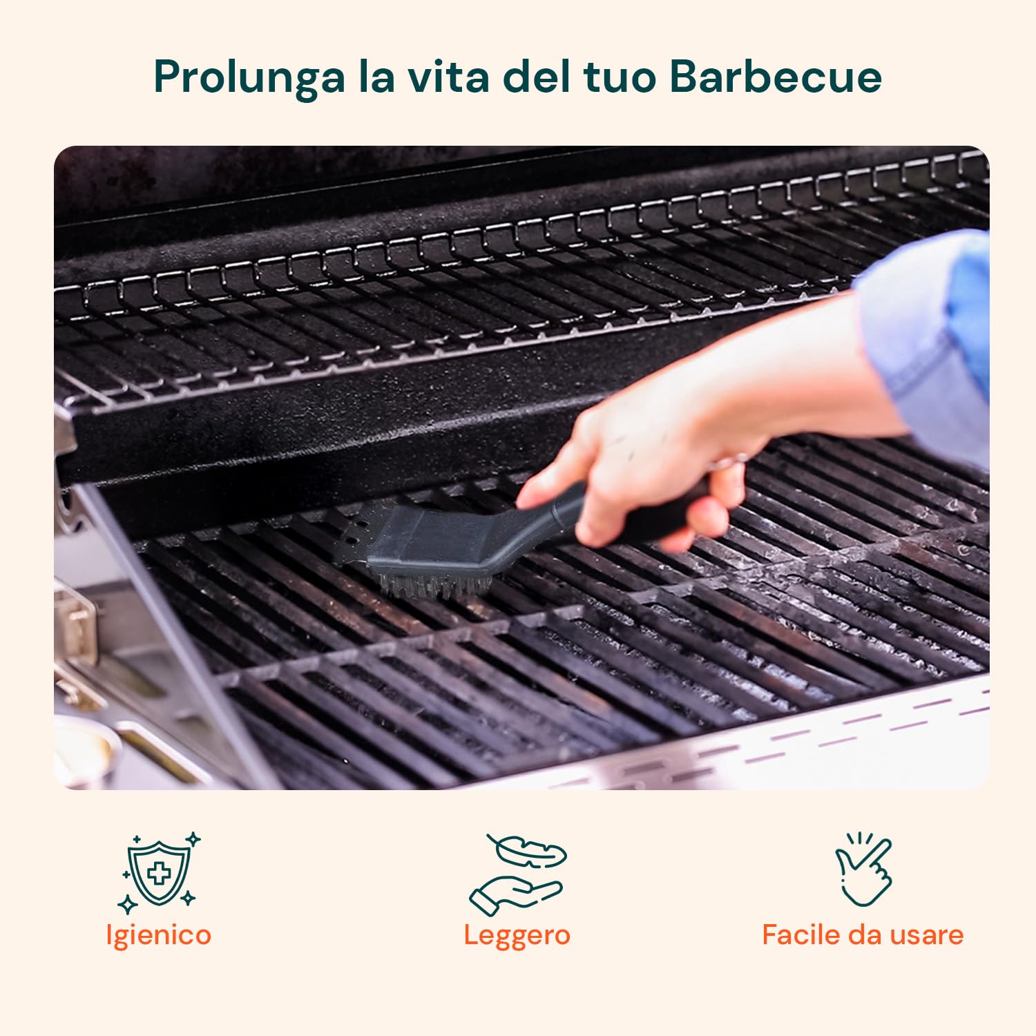 Avilia Spazzola Barbecue con Raschietto – Spazzola BBQ in Acciaio con Manico Ergonomico in PP, Accessori Barbecue per Pulizia Griglia, Lunghezza 29 cm