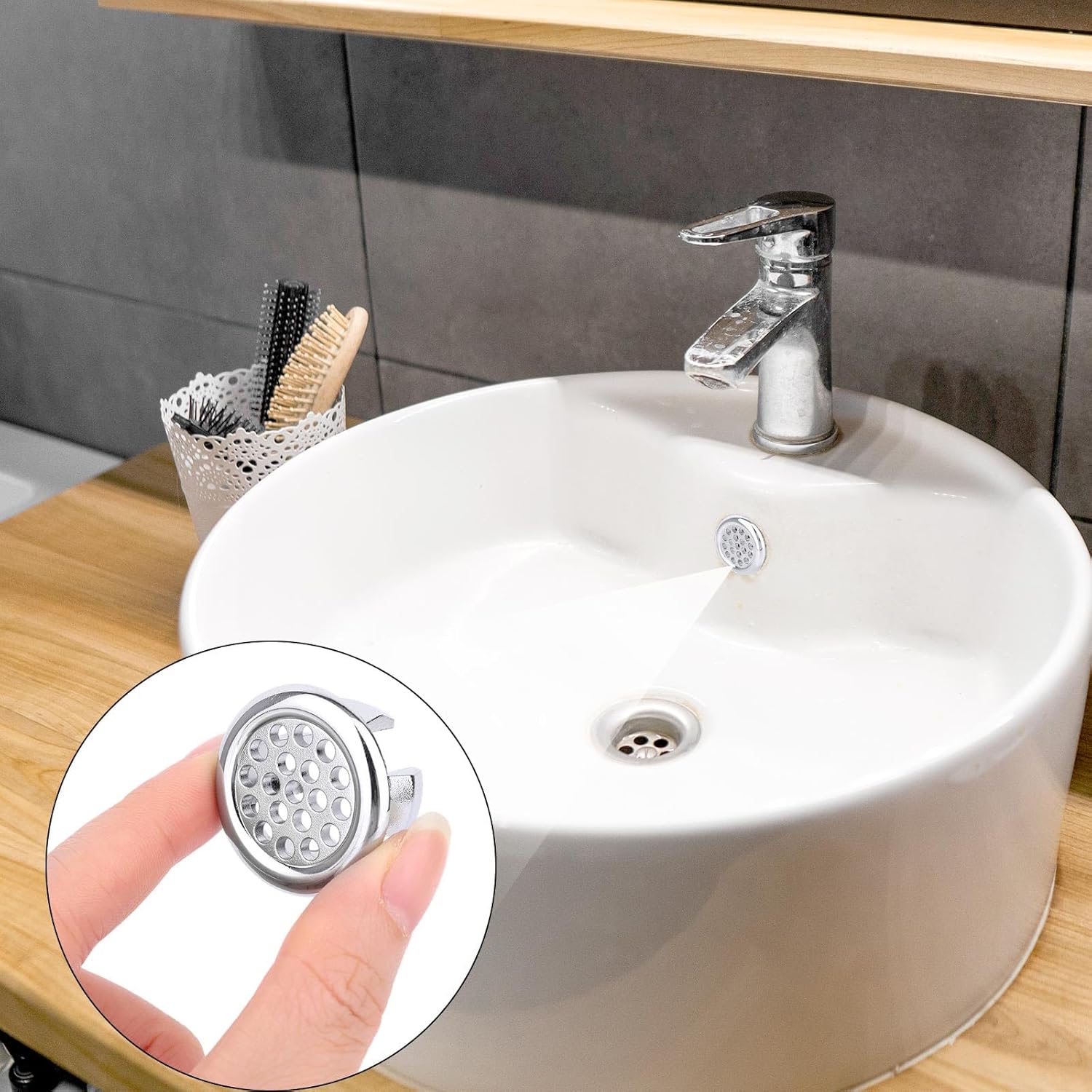 10pcs Sink Overflow Rings, Bathroom Sink Overflow Trim Ring Practical Mesh Hole Trim Ring Insert in Caps Suitable for Bathroom Kitchen (Silver)