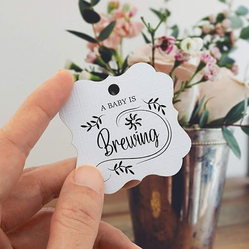 Miniatura 2 de Summer-Ray - 50 etiquetas de agradecimiento para baby shower, con texto en inglés "A Baby is Brewing" (blanco)