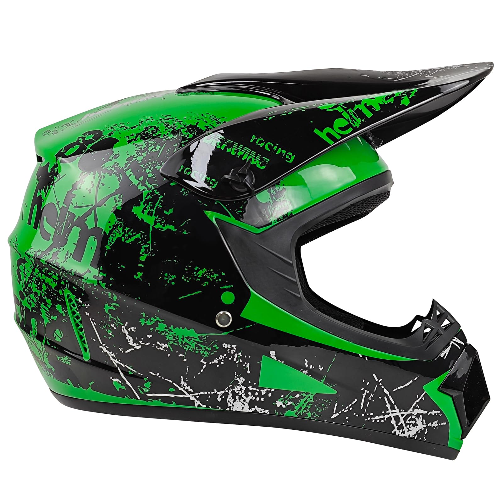 Młodzieżowe kaski motocrossowe, offroad, kaski rowerowe dla chłopców i dziewczynek, spersonalizowane kaski motocyklowe, standardy CE (zielony, M)