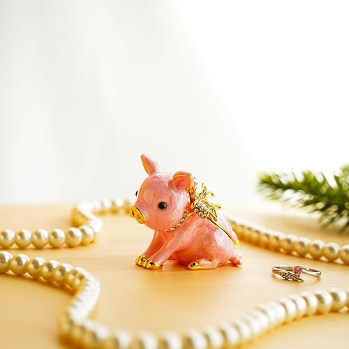 Miniatura 10 de YU FENG Lindas cajas de baratijas de pterosaurio rojo con bisagras de cristal con joyas de dinosaurio figuras de animales de joyería expositor