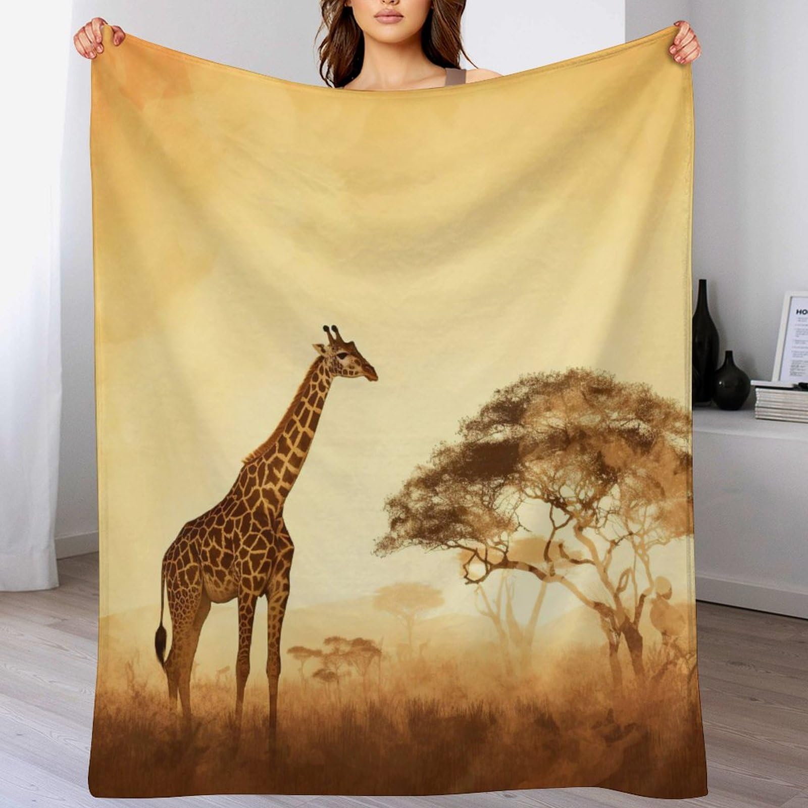 Couverture polaire girafe 3D douce pour cocooning sur canapé et lit