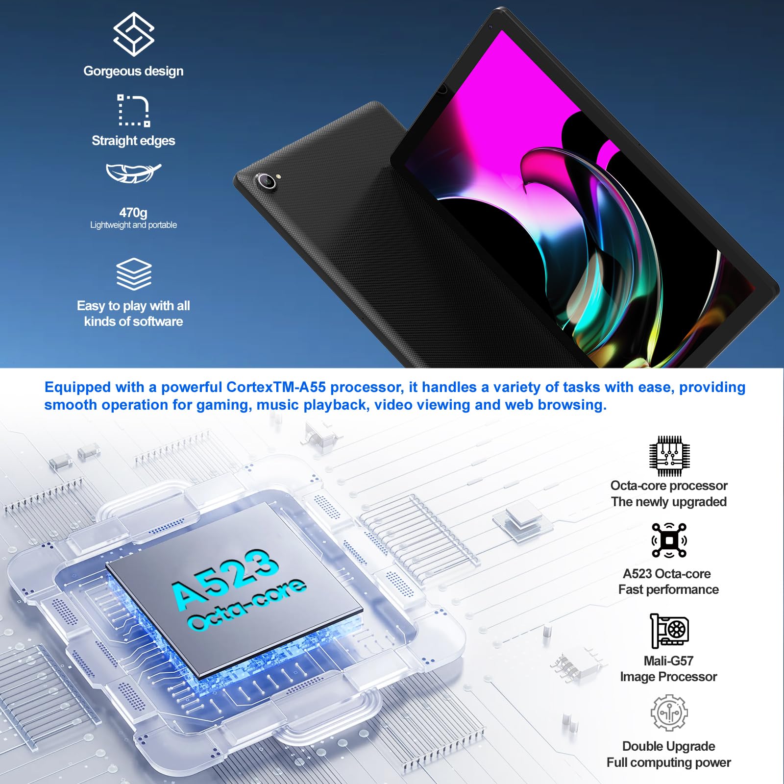 Tablet 10 Pulgadas - HotLight Tablet Android 14 8GB RAM+64GB ROM(1TB TF), 1280 * 800 FHD IPS, Cámara 8MP+5MP, Batería 5000mAh, GMS Certificación Widevine L1, Facciale ID, OTG, 5G+2.4G WiFi 6, BT5.4 — view 4