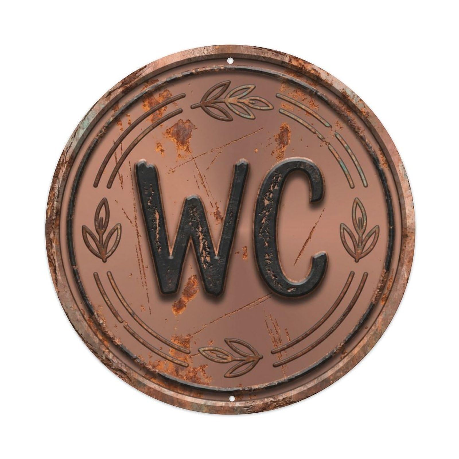 Fqcyn Style Toilet （Wc） Shabby Copper Restroom Emblem Metal Tin Sign Plaque Wall Decor For Cafe, Club Bar, Office, Home Garden Round Metal Poster 8X8inch