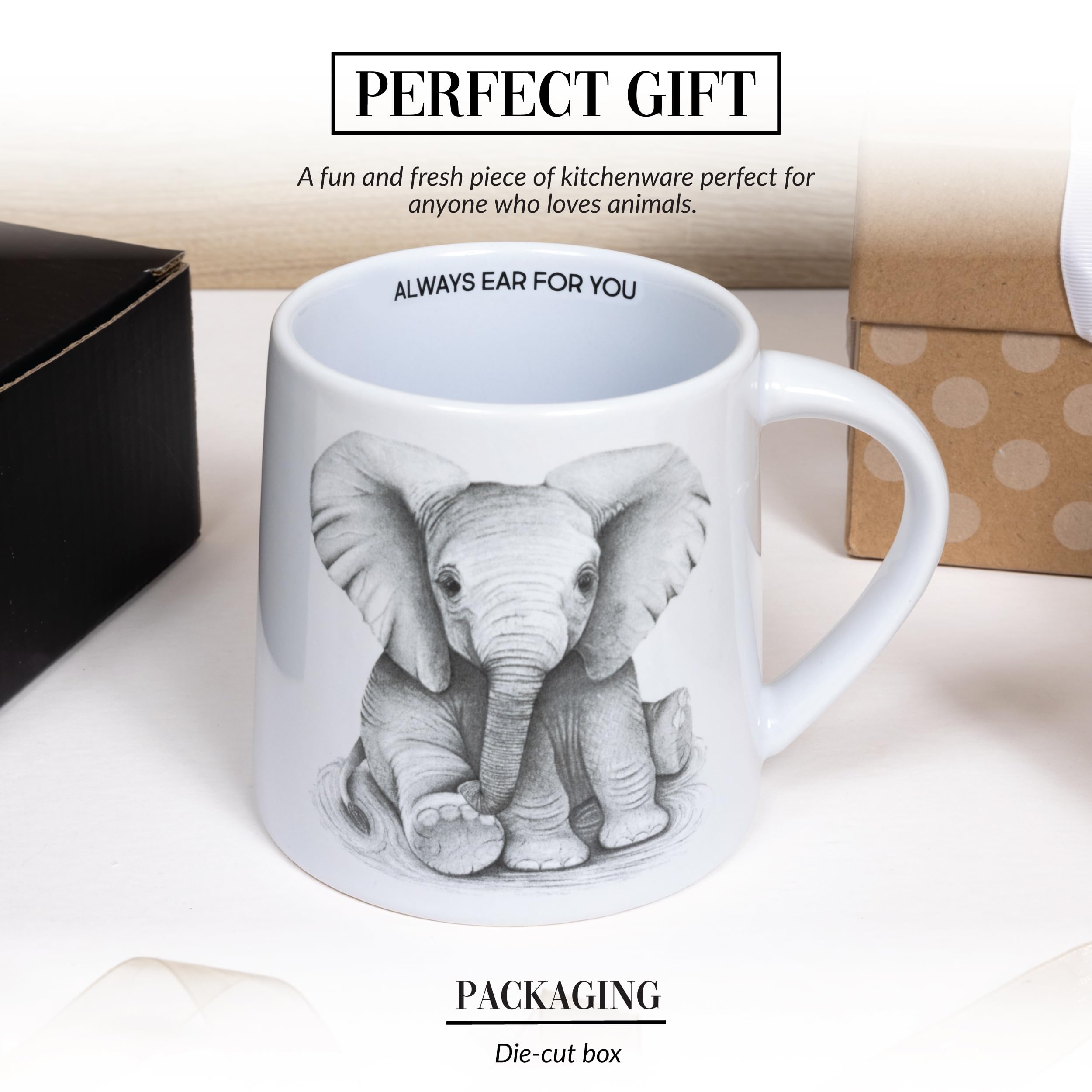 Pavilion Gift Company - Ear for You - Elefante - Taza de café de 481.9 g, taza de té, zoológico de vida salvaje