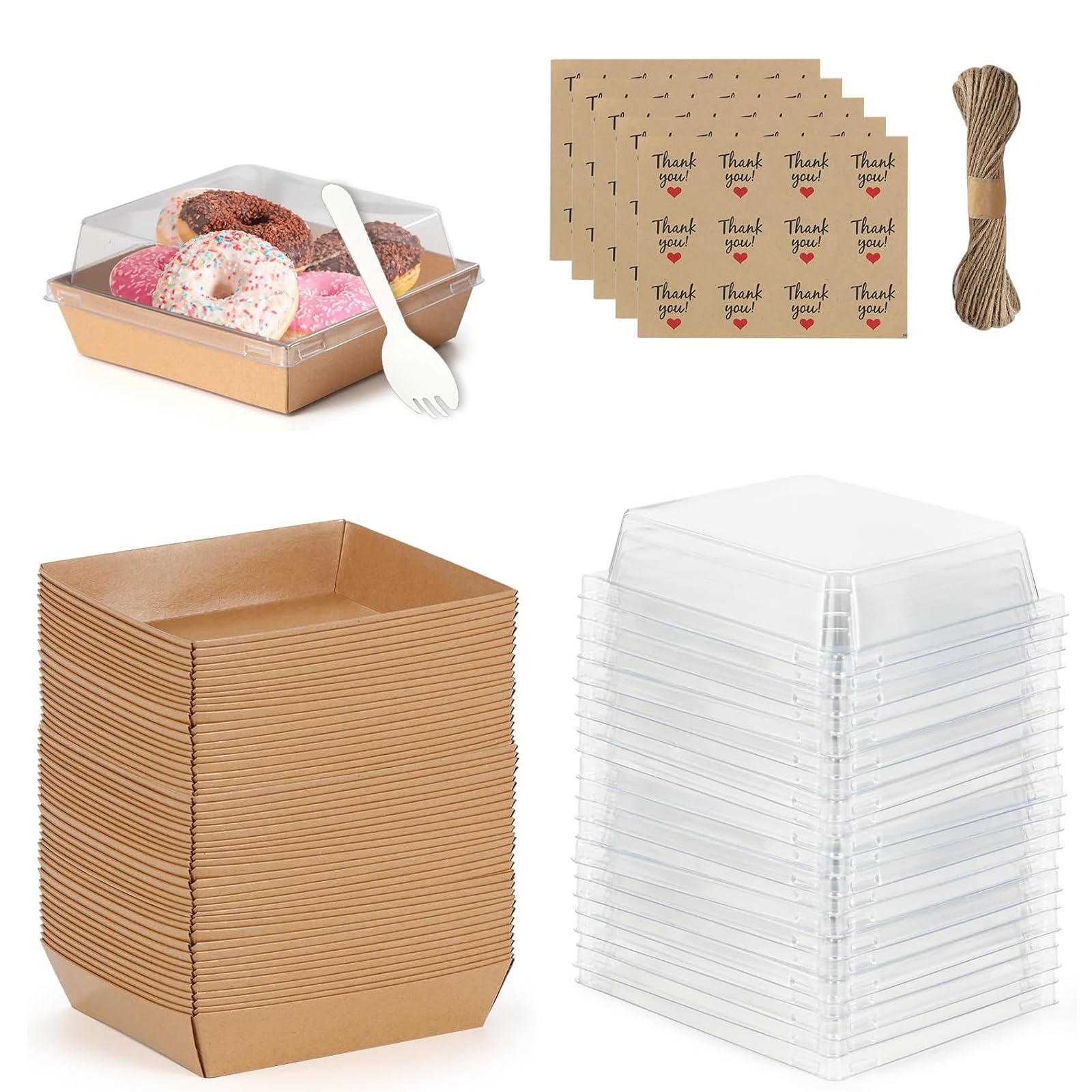 Eidoct 50Pcs Small Kraft Charcuterie Boxes with Clear Lids, 12CM Oil-Proof Paper Charcuterie Boxes Paper Mini Appetizer Plates for Sandwich, Cookie, Sushi, Cake Slice, and Strawberries