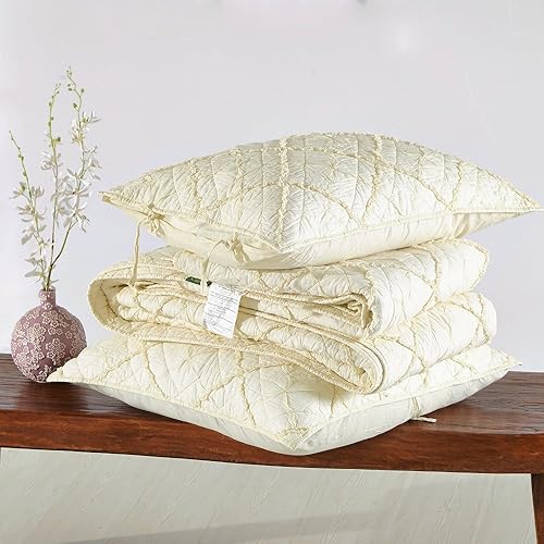 Miniatura 7 de Calla Angel Diamond Applique - Edredón de gasa de algodón puro, tamaño King, color marfil