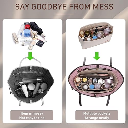 Miniatura 6 de Doxo Organizador de bolso para bolsos y moldeador de base, juego de 2 piezas, organizador de fieltro, organizador de bolsas con cremallera, 7