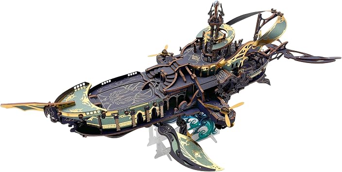 DIY 3D Wooden Puzzle Whale Spaceship,DIY Miniature Dollhouse Mechanical Model for Adults to Build,Gifts for Family Friends - Whale Ark of The Universe Starlight Blue