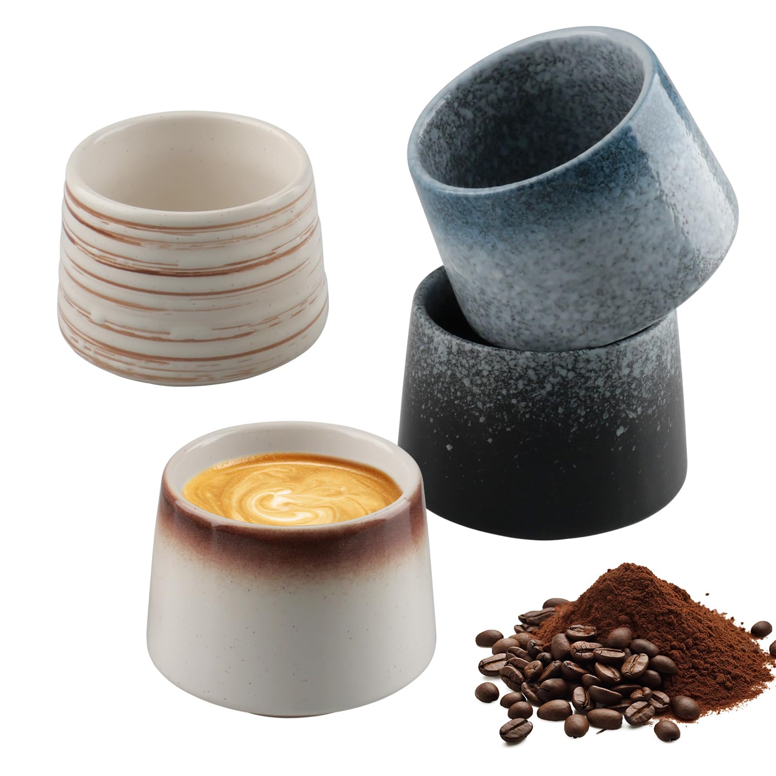 Set di 4 tazze da caffè da cappuccino da 220 ml, di alta qualità, in gres porcellanato, senza manico, set di tazze da caffè, a pareti spesse, lavabili in lavastoviglie, regalo moderno