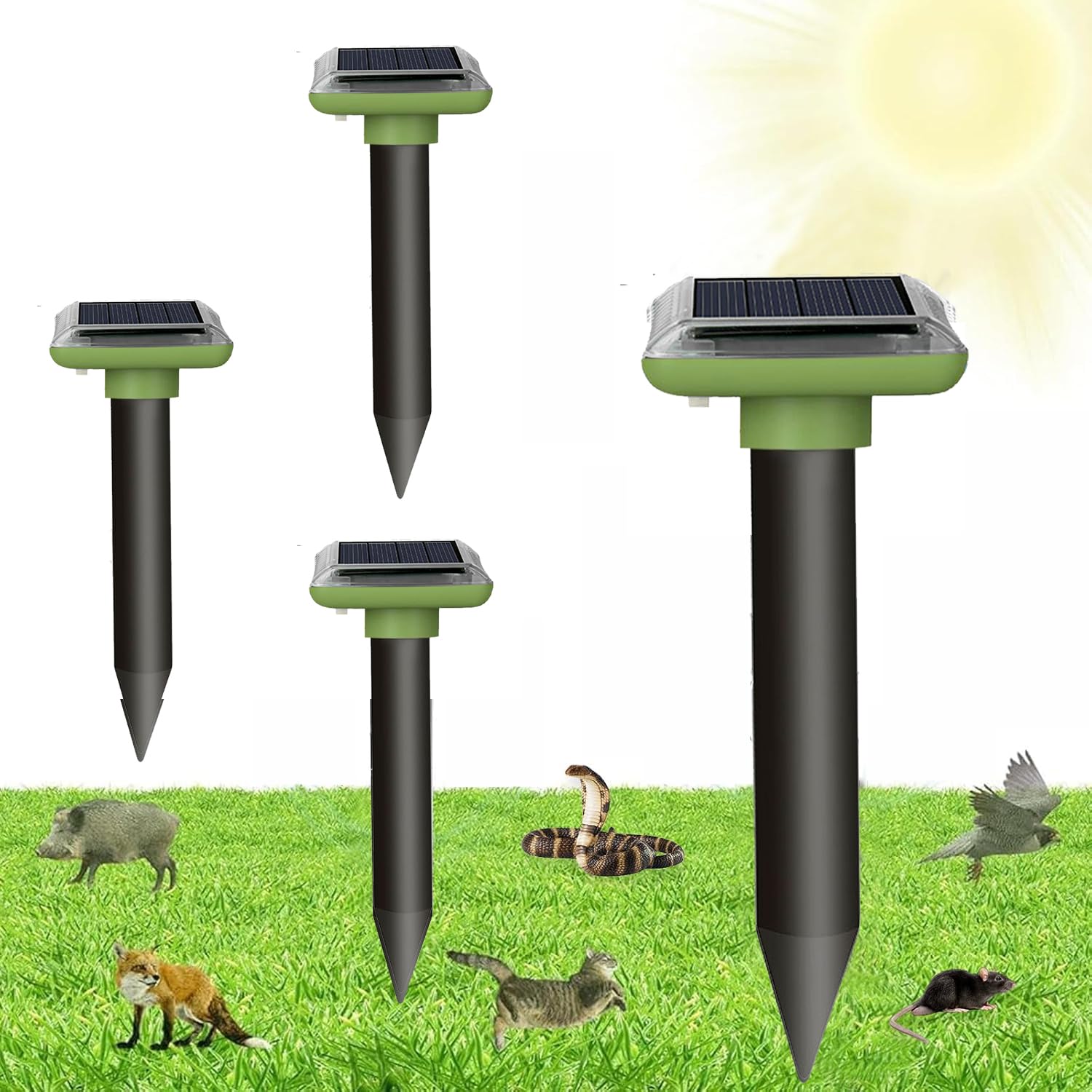 Ahuyentador de Topos Solar 2025, Ahuyentador Animales para Repeler Topillos, Serpientes y Roedores de Jardines,Anti Topos,contra Plagas, Repelente de Ratones Ultrasónico 4 Piezas
