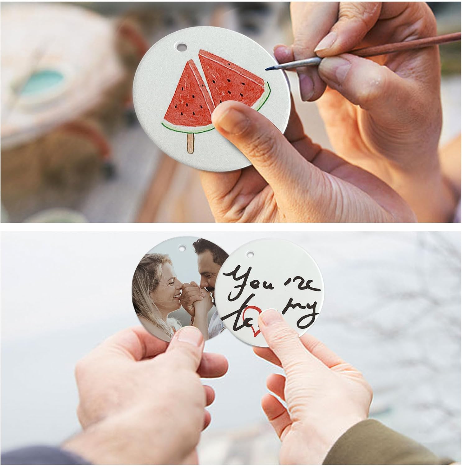 Sublimation Blanks Ornament Bulk 25pcs Personalized Christmas Ornaments Set Ceramic Ornaments White Sublimation Discs for Christmas Tree Decorations Wedding Birthday Gifts for Women Men 3" - Image 2