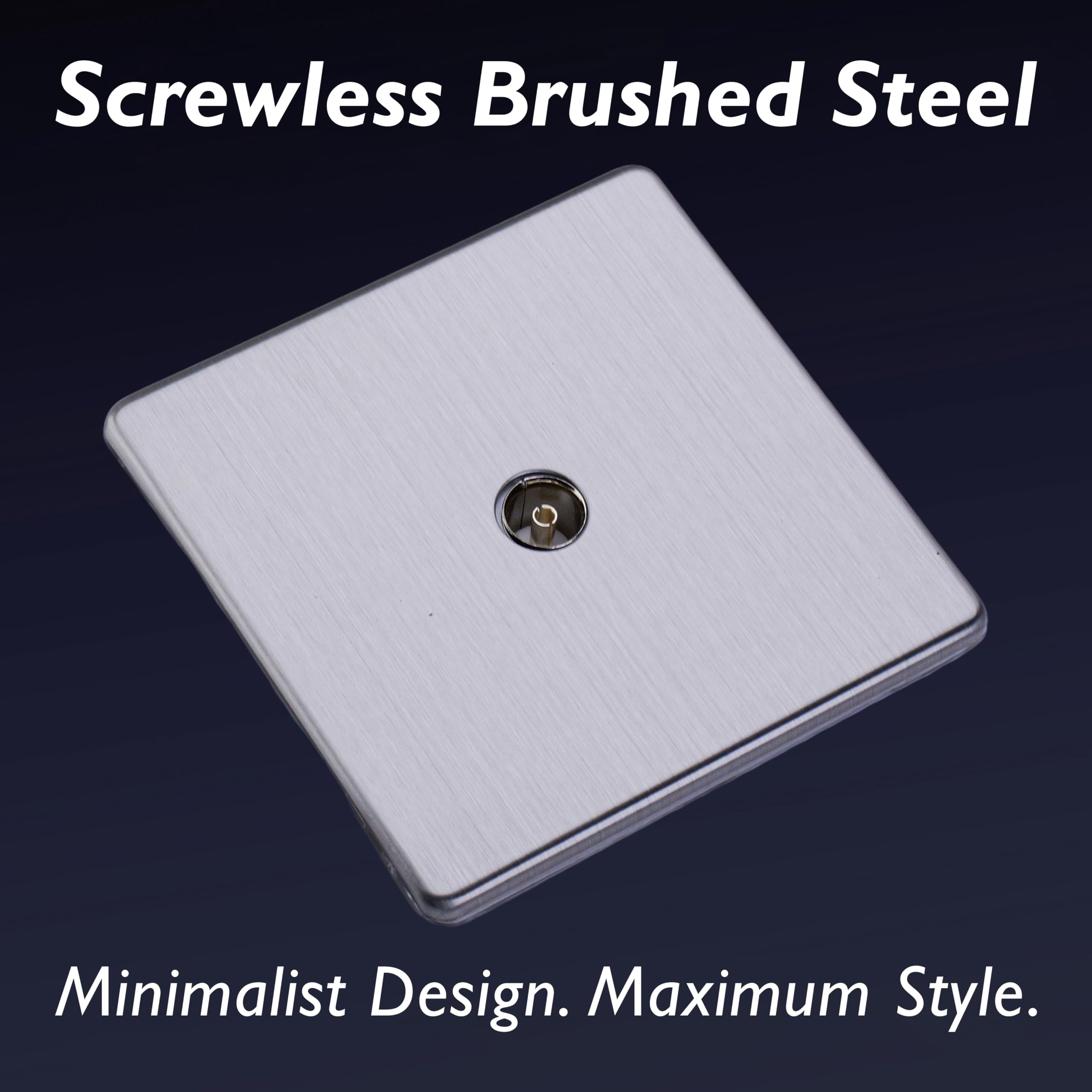 Varilight Single TV Socket Co-Axial - Screwless Brushed Steel, 86x86x23mm - Image 3