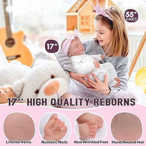 Miniatura 4 de BABESIDE Leo - Muñecas de bebé Reborn realistas de 17 pulgadas, cuerpo suave, realista, recién nacida, dulce durmiente, muñecas de bebé de la vida