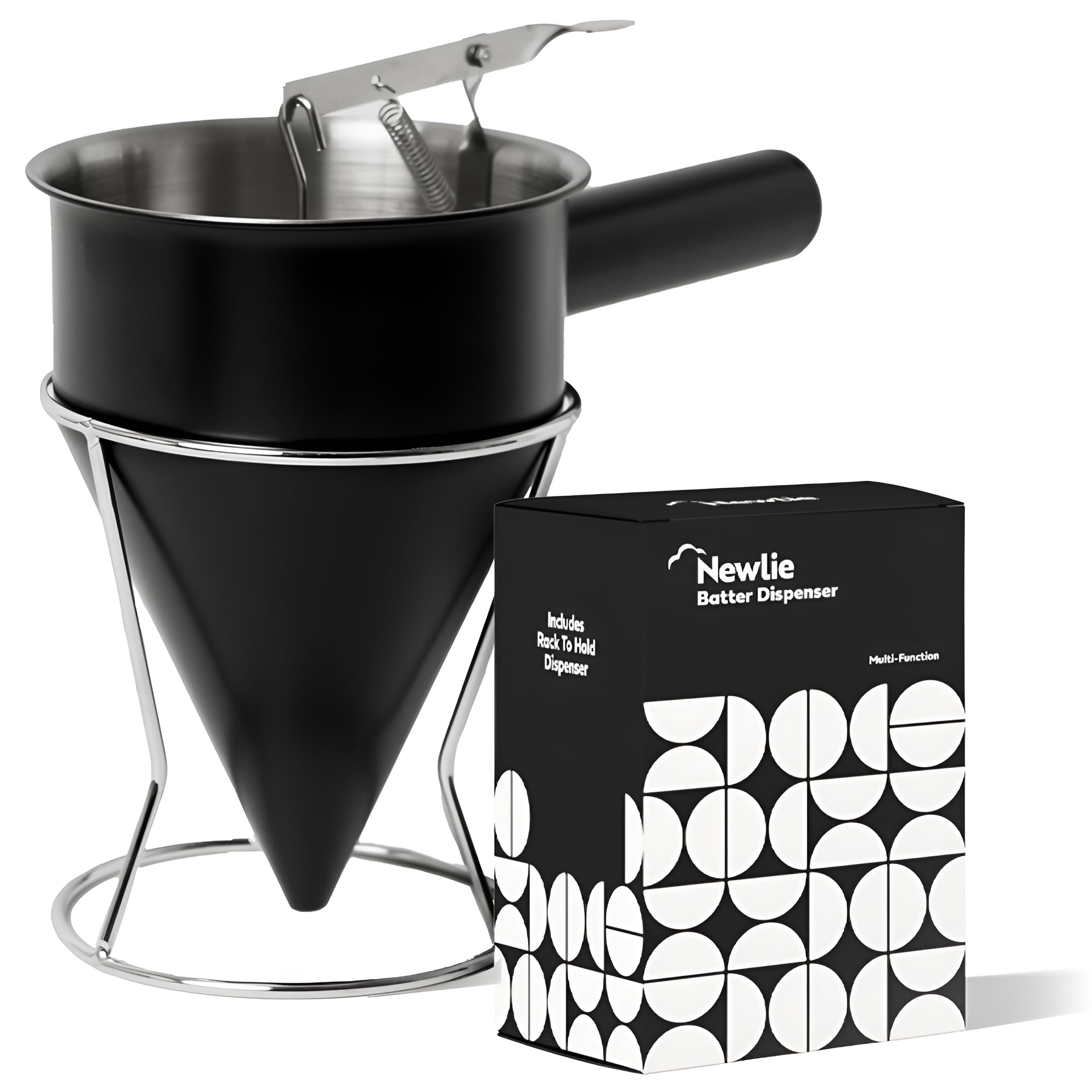Newlie - Dispensador de masa para panqueques, máquina precisa y herramienta de cocina versátil, dispensador de masa, diseño de embudo de acero inoxidable duradero, dispensador de masa para panqueques