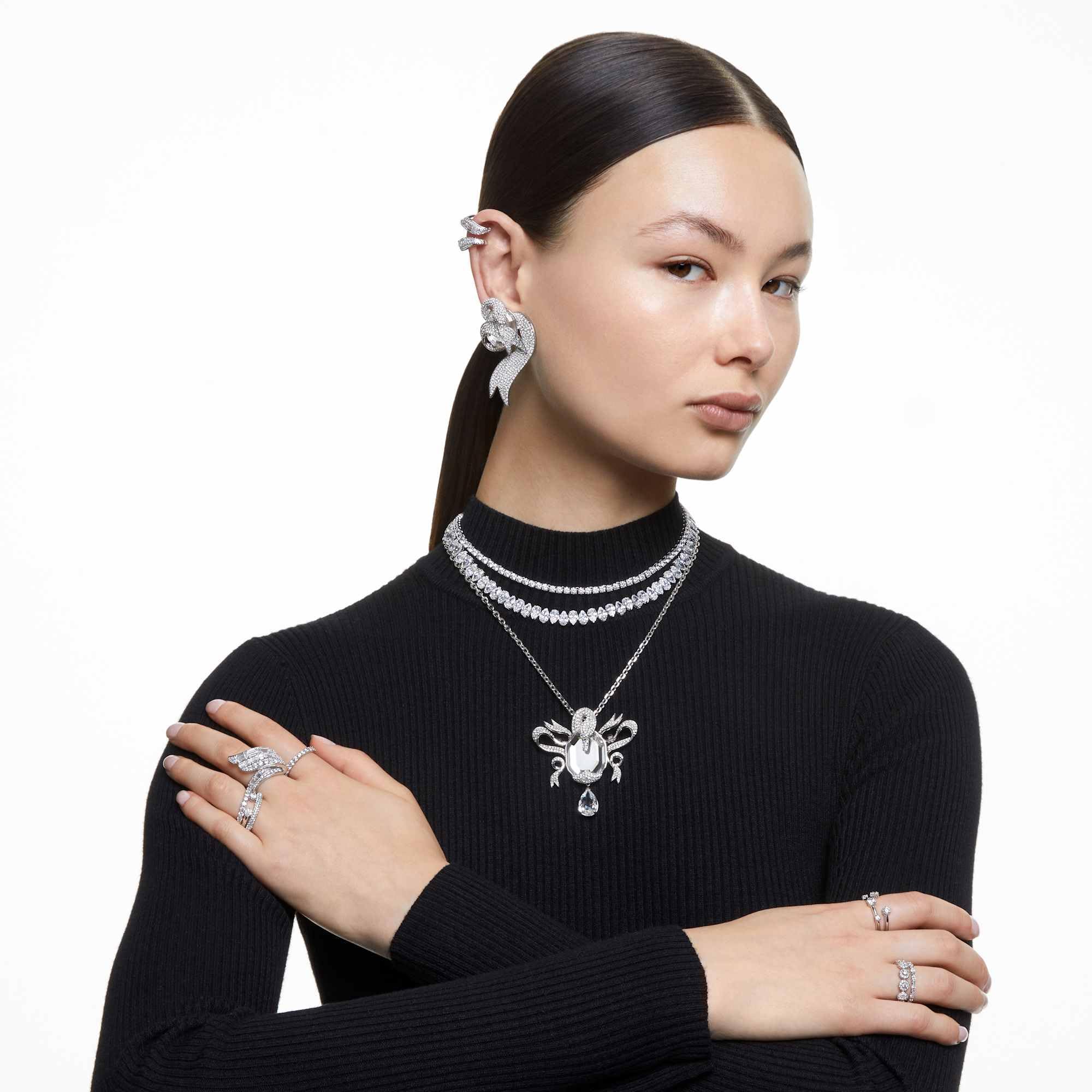 Swarovski Naszyjnik Matrix Tennis, Szlif okrągły, Biały, Powłoka z rodu