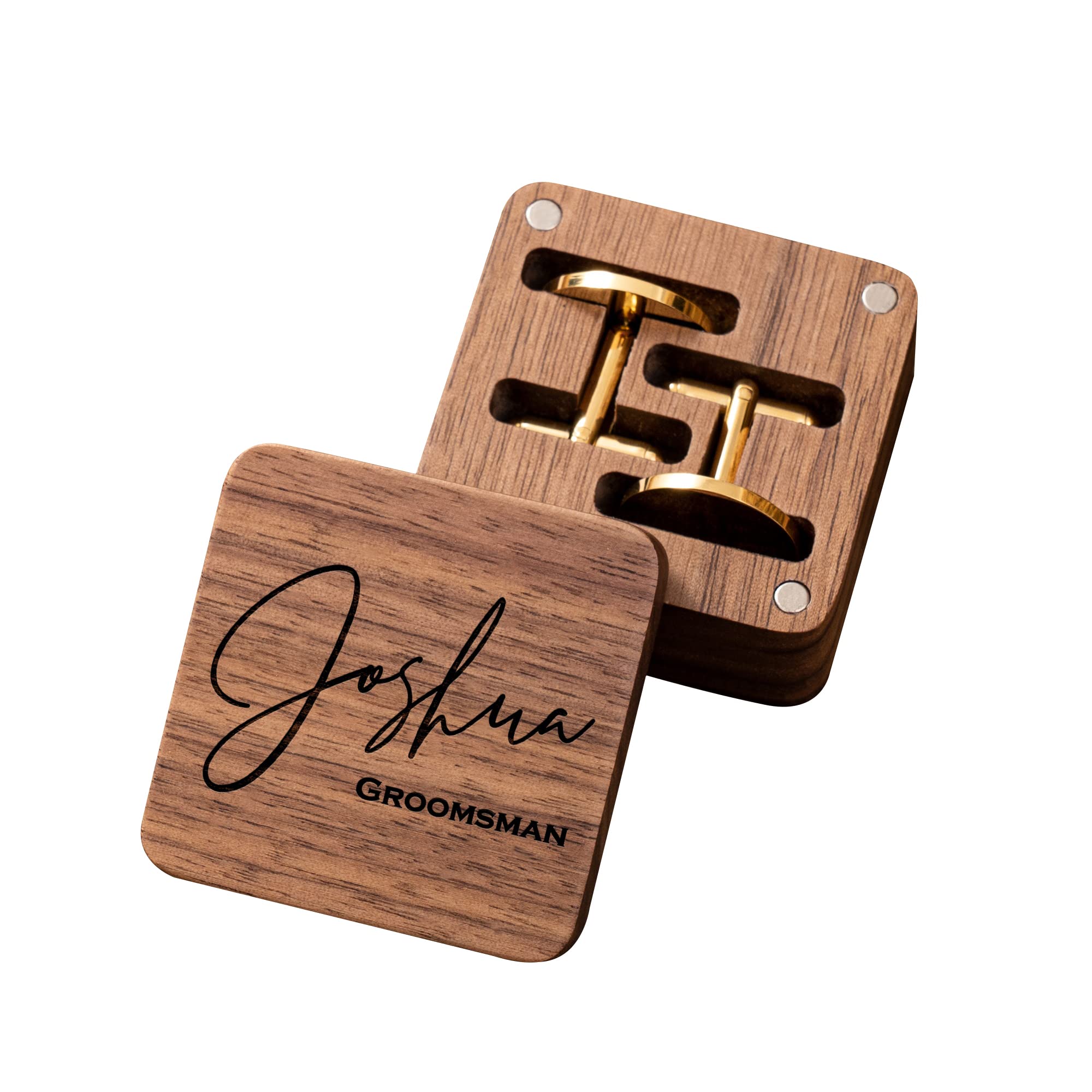 KEMEILA emelos de metal personalizados para hombres, gemelos personalizados con caja de madera, regalos de mejor hombre para boda, cumpleaños, día del padre, recuerdo de fiesta de boda