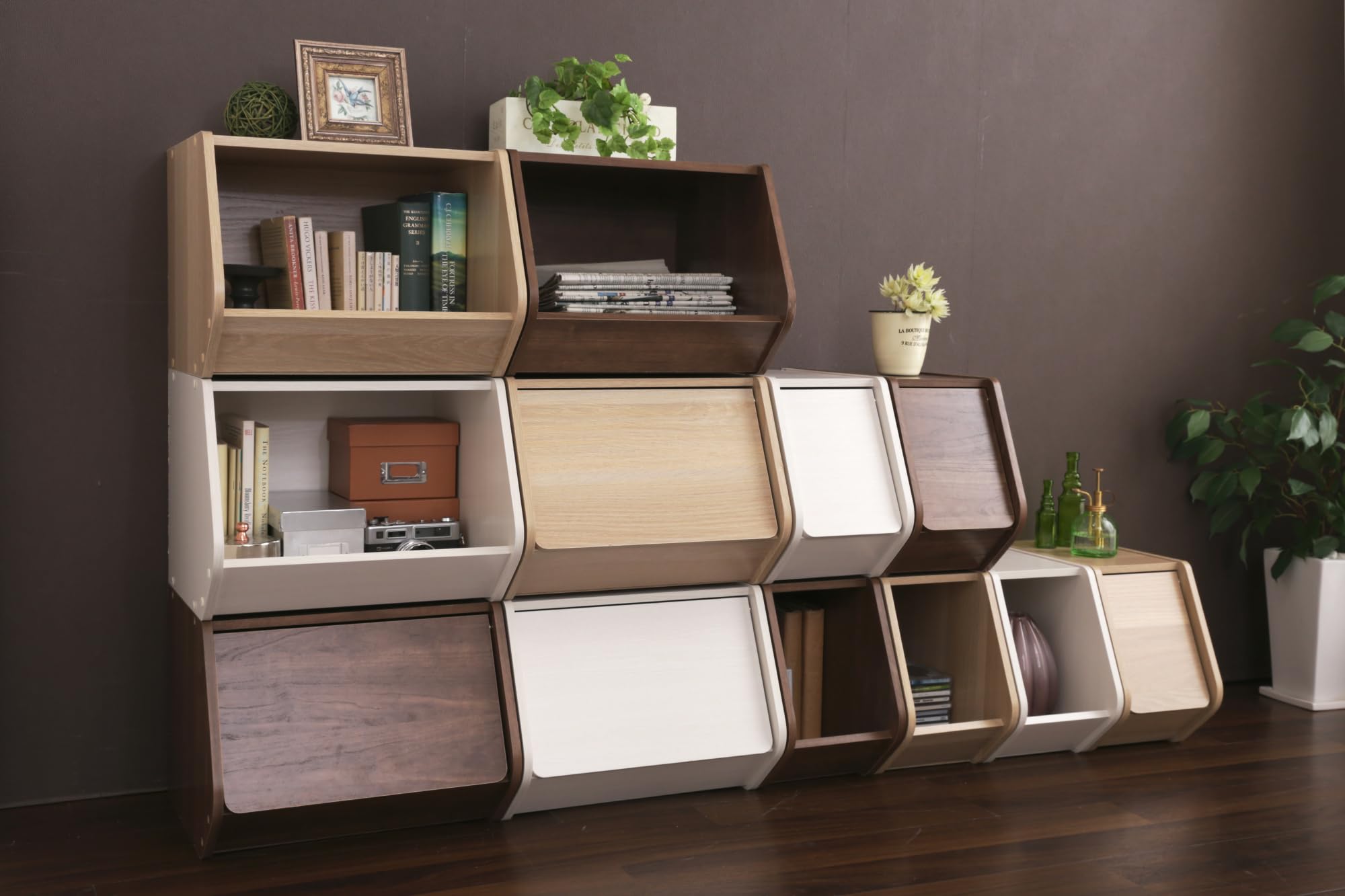 Iris Ohyama, Armadio con anta a libro/Armadio in legno con anta/Mobili laterali/Armadietto portaoggetti, Modulare,Design, Ufficio, Casa - Stack Box - STB-600D - Marrone