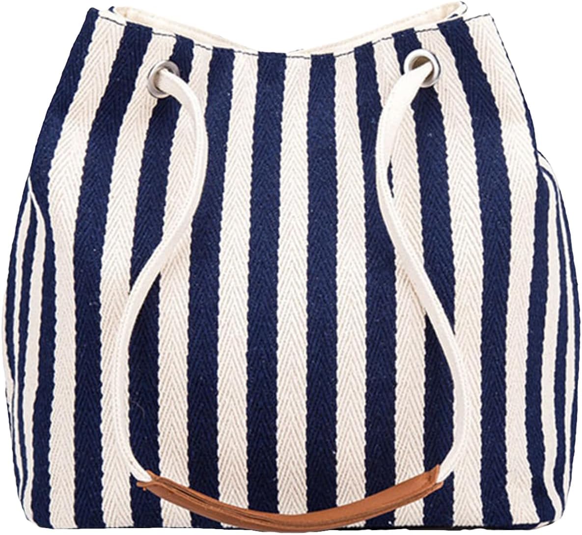 Womens Striped Bucket Bags Casual Canvas Lightweight Shoulder Bag