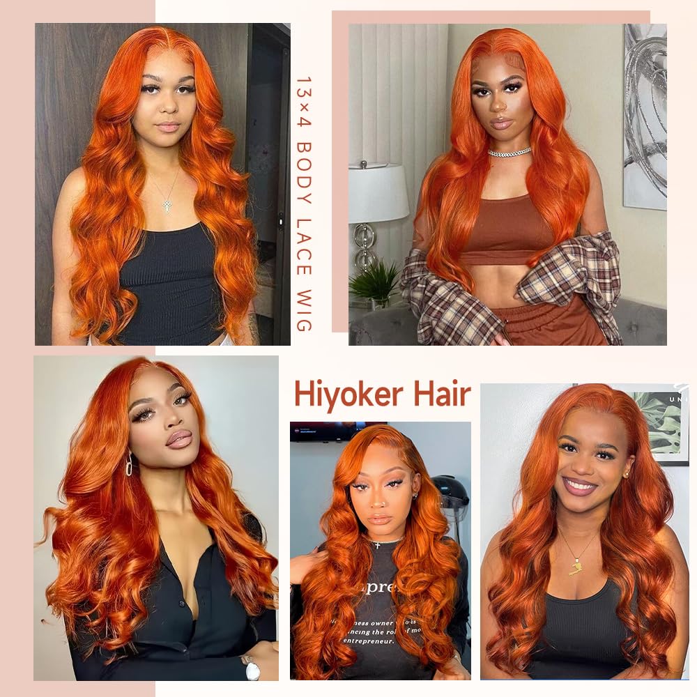 Ginger Lace Front Wigs Human Hair Pre Plucked 200 Density Ginger Wig Human Hair 12A HD Ginger Orange 13x4 Body Wave Frontal Wig 88J Colored Glueless Wigs Human Hair 22 Inch