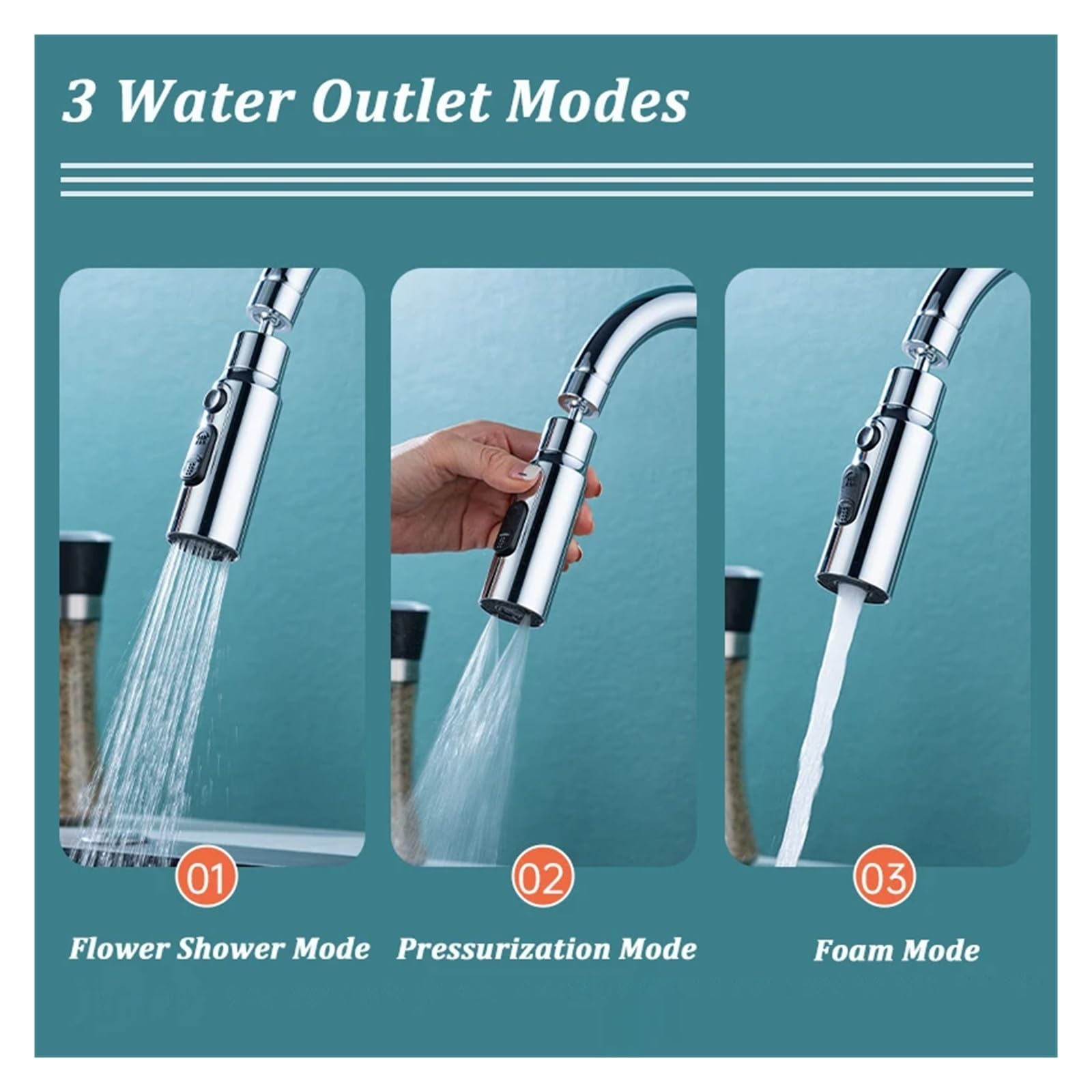 Aeratore per Rubinetto da Cucina, 3 modalità, Adattatore per prolunga Anti-Schizzi per Rubinetto da Bagno, spruzzatore per lavabo, Filtro per Rubinetto a Risparmio idric