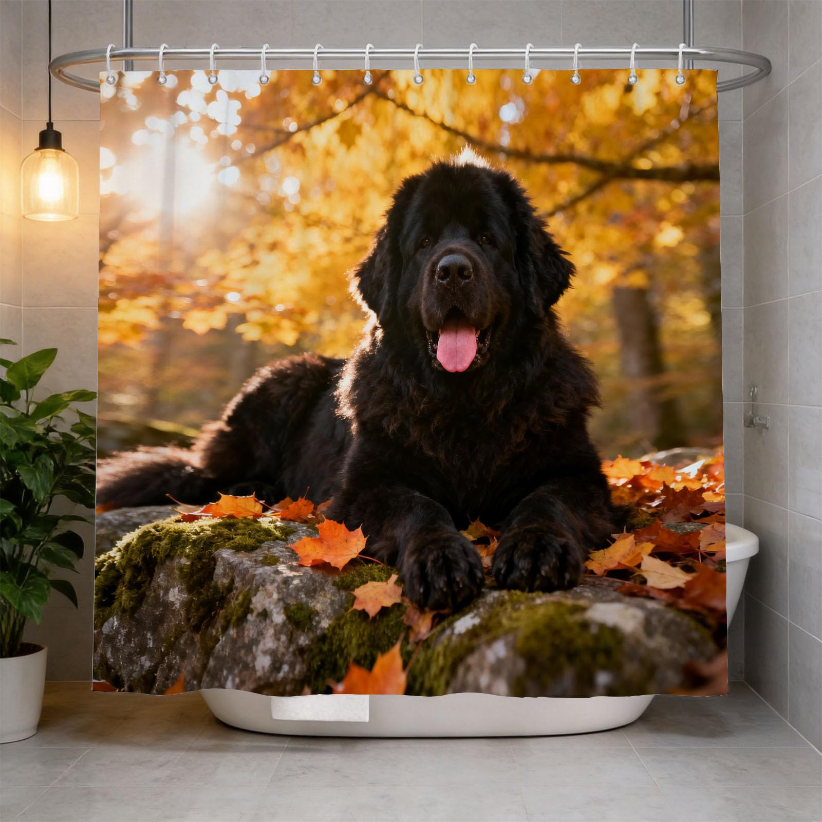 Hongduo 3D Newfoundland Shower Curtain for Stalls Bathtubs Nature Photography Bathroom Decor Shower Curtain Set Polyester Fabric Waterproof 180x180cm/71X71 Inch with Hooks