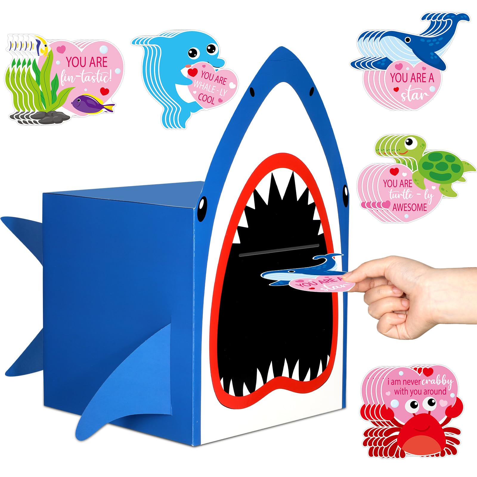 50 PCS Large Valentine's Day Card Box for Valentine's Day Shark Mailbox for Classroom Exchange Valentine Card for Shark Party Favors