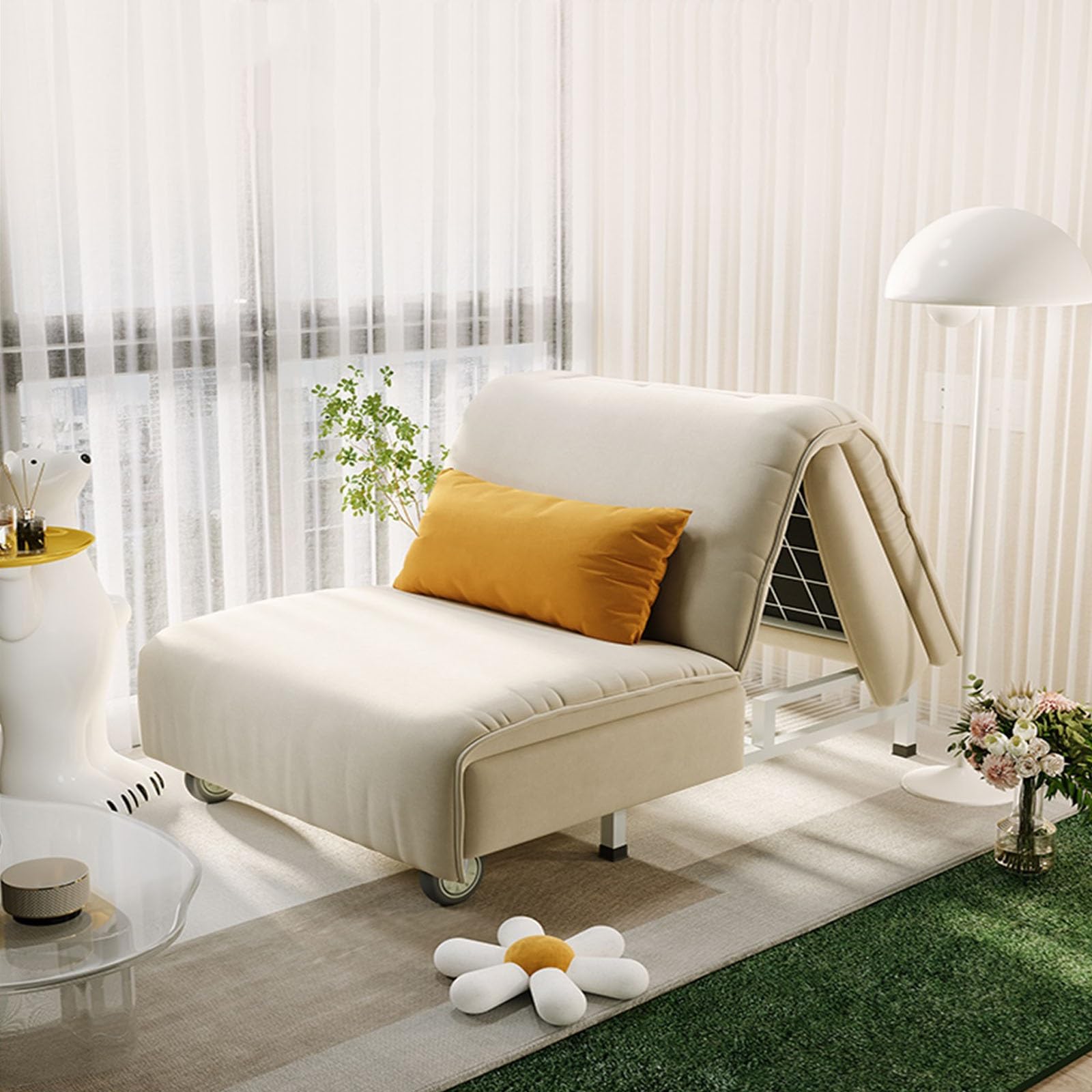 Sofa składana Składana sofa, rozkładana, tapicerowana pojedyncza z kołem, łóżko dla gości do salonu Home Office(Grijs,80cm)