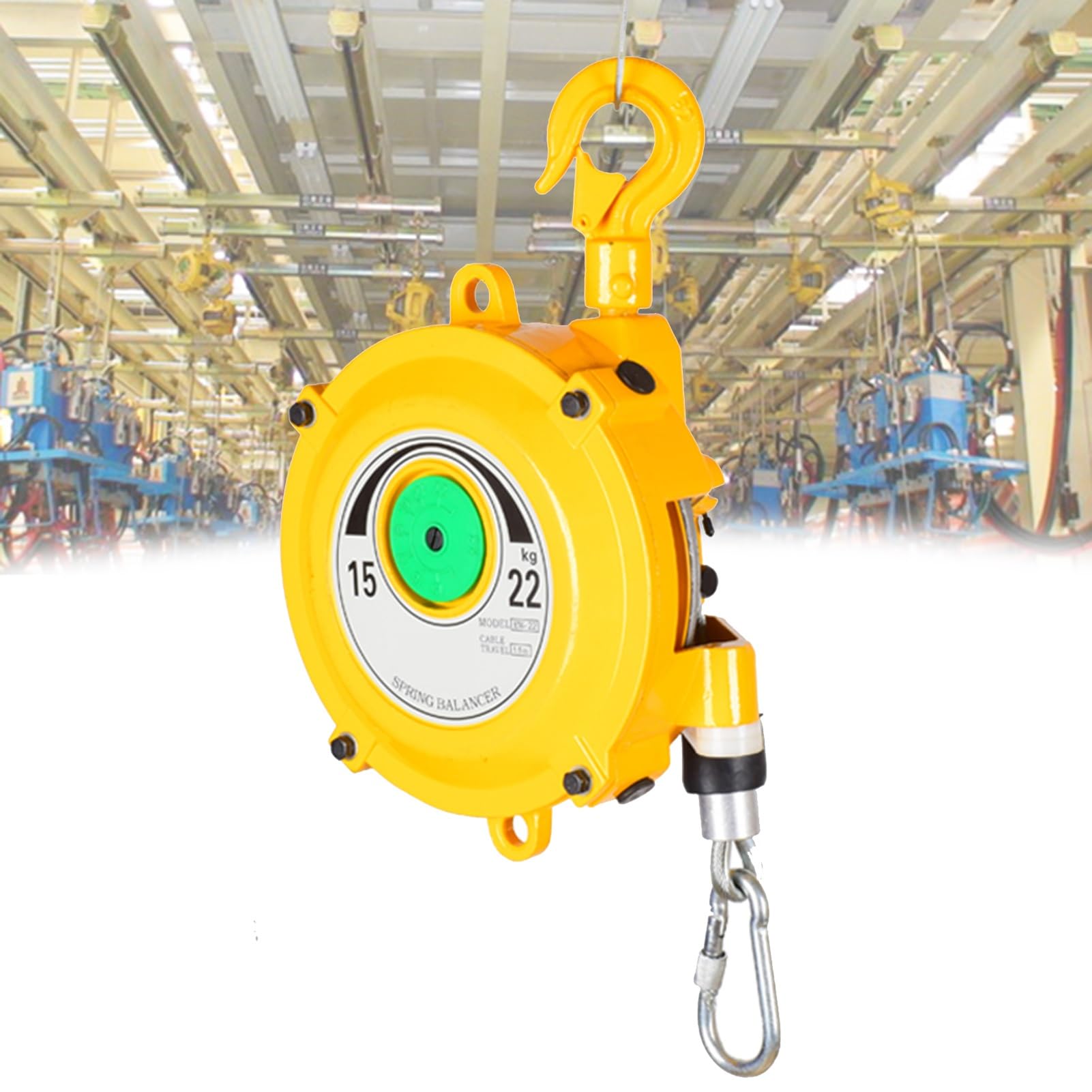 HYQOUKLR Telescopic Spring Balancer, Spring Balancer 1.5 meter Cable Hook Adjustable Retractable Yellow Multiple Load Ranges(15-22kg)