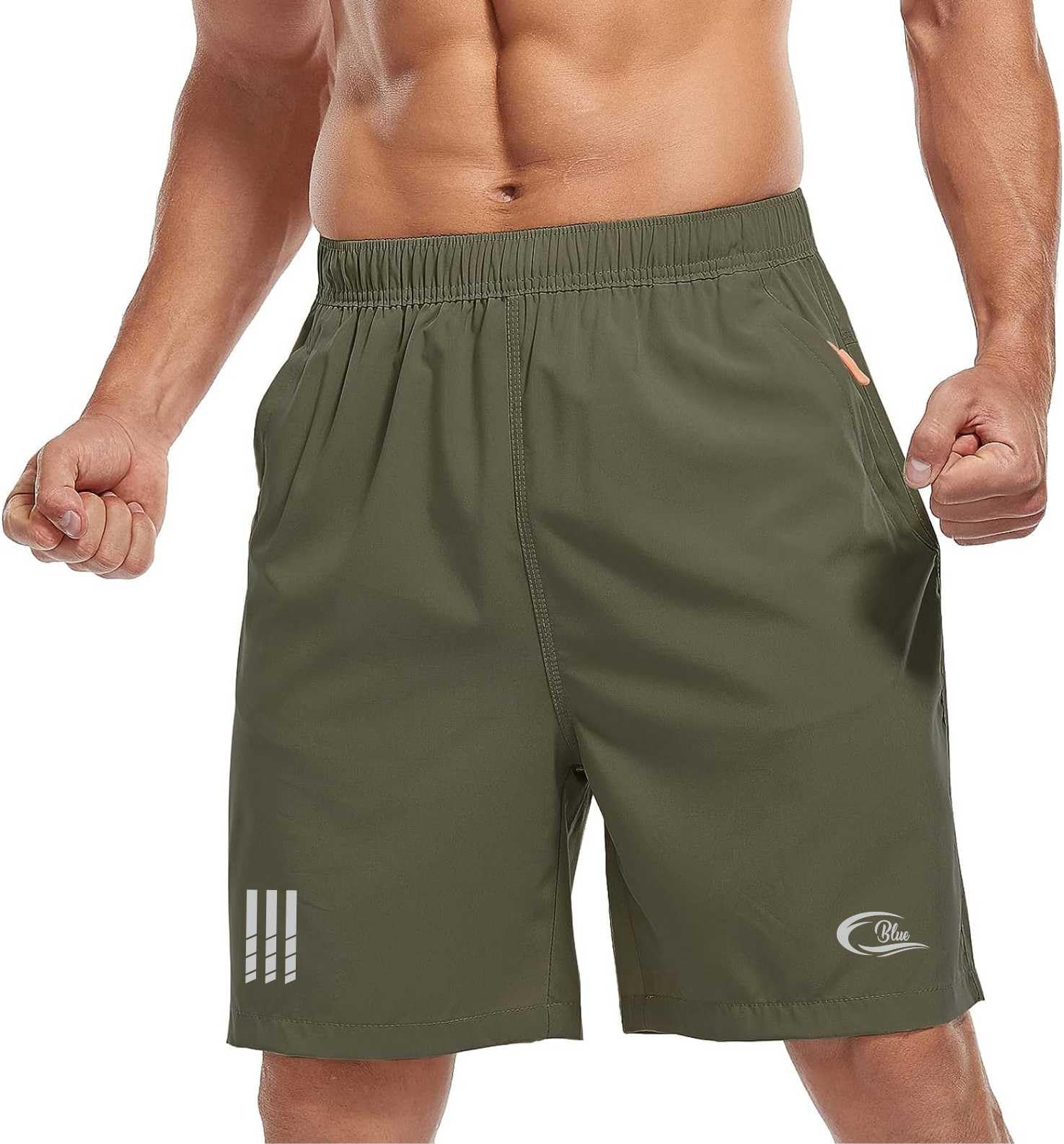 CBlueMen's Outdoor Quick Dry Lightweight Sports Shorts with 2 Zipper Pockets, Breathable Hiking Running Gym Workout Athletic Shorts