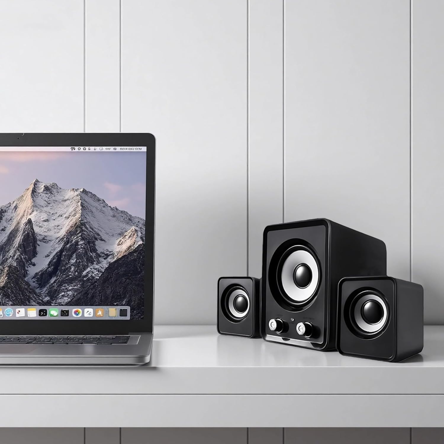 Black USB Powered Computer Speaker, 360° Surround Sound, Wired for Desktop Pc, Volume Knob