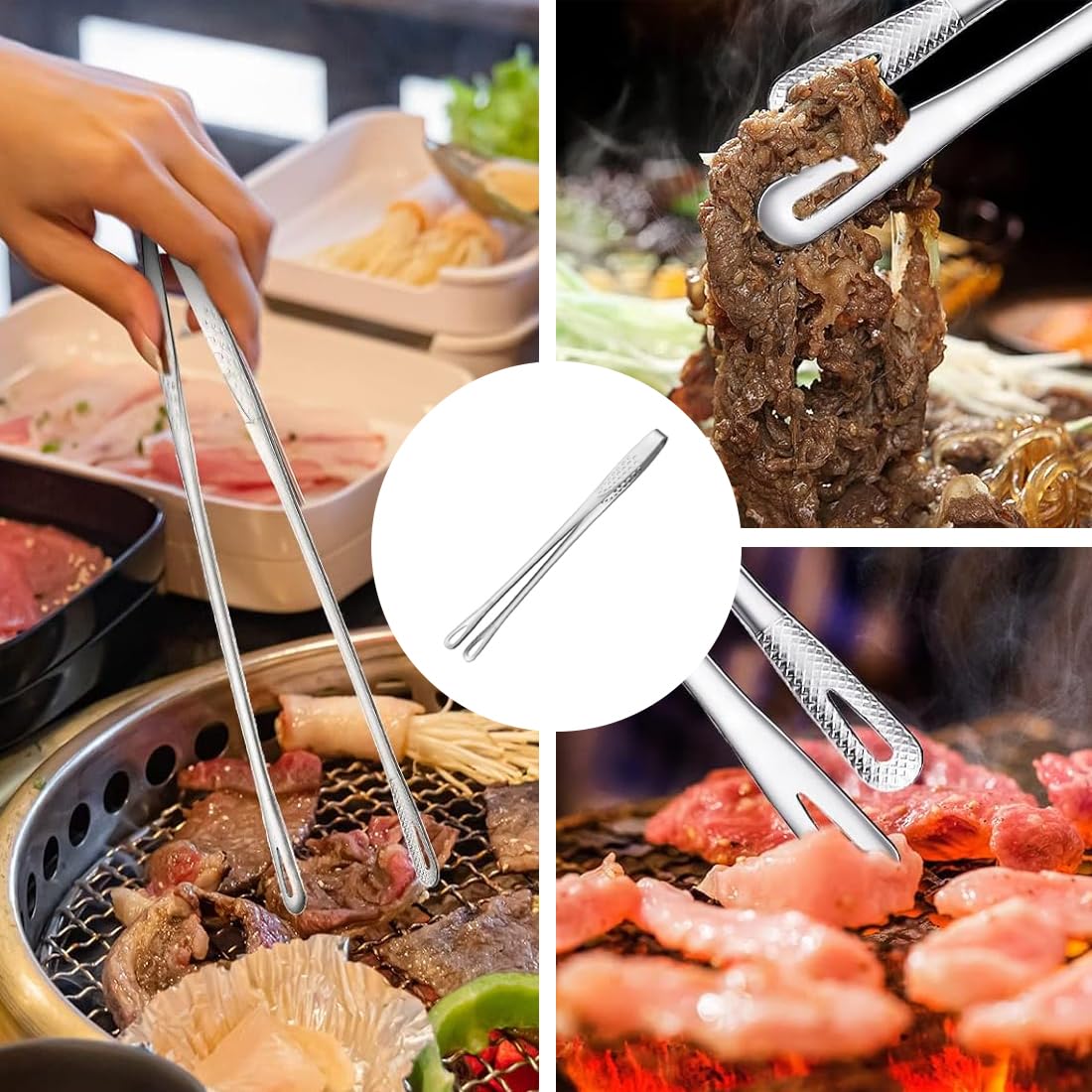pince barbecue,accessoire barbecue,24 cm, robuste et durable, idéal pour la cuisine, les barbecues, les buffets et les grillades