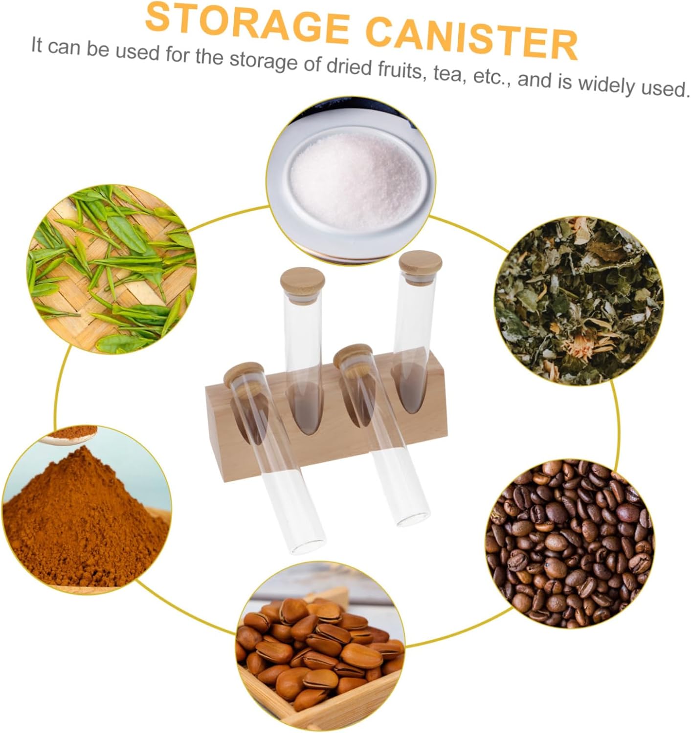 KICHOUSE 1set Glass Coffee Bean Storage Tube Wooden Stand Airtight Canisters for Coffee Beans Tea and Spices Compact Display Jars for Kitchen Organization