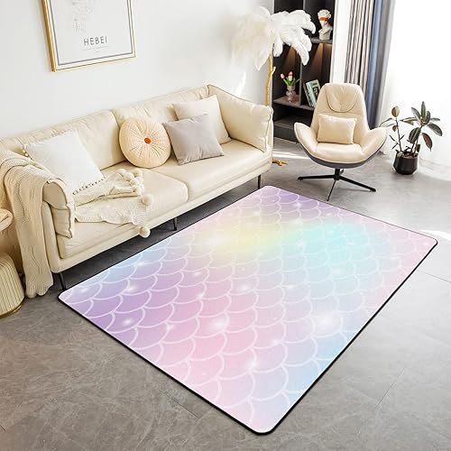 jejeloiu Juego de alfombras decorativas cuadradas con estampado de escamas de sirena, suaves escamas de pescado, para dormitorio, sala de estar,