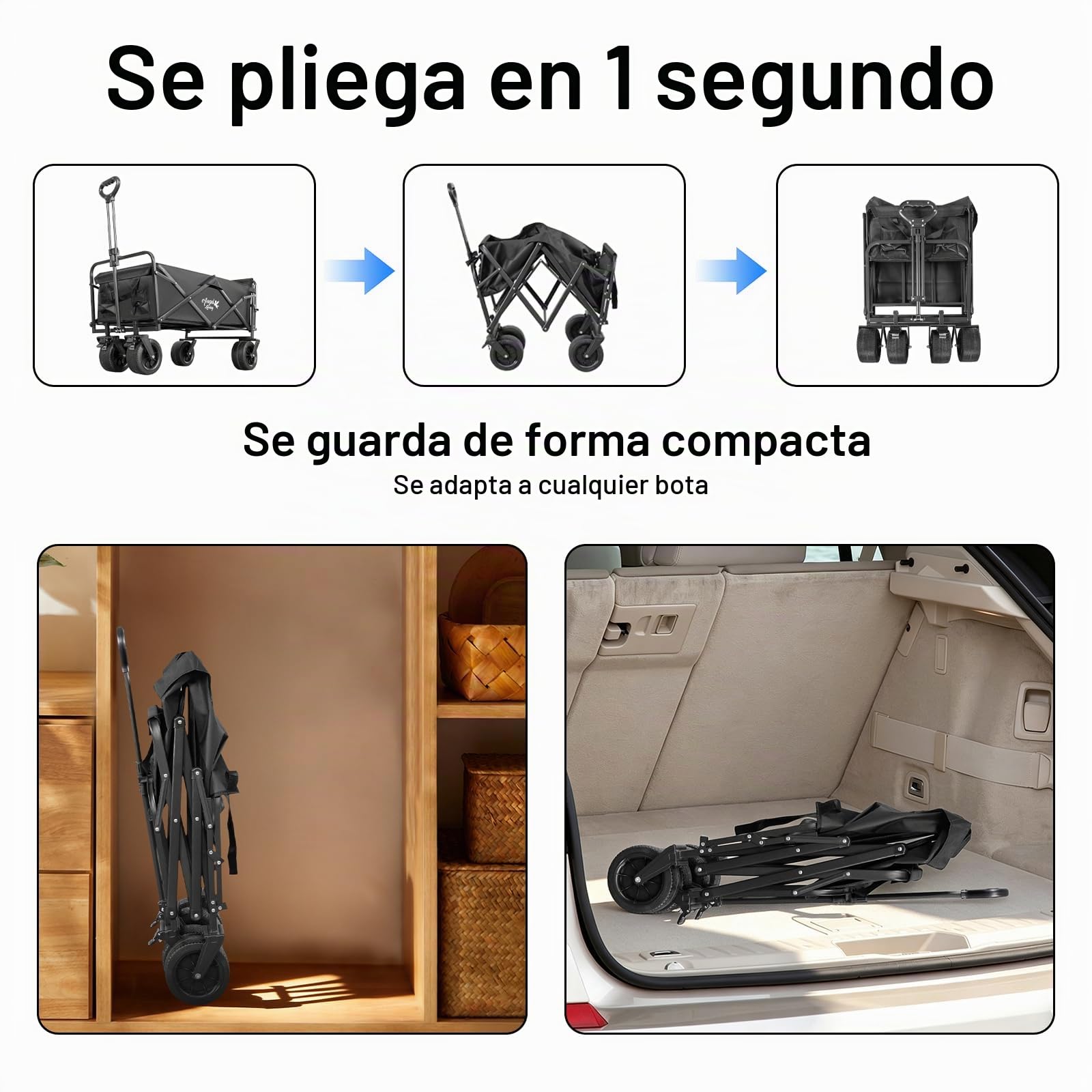 Angel Living 350L Carro Plegable de Mano con Frenos, Carrito de Playa con Ruedas Grandes de 7 Pulgadas, Carro de Camping de Todoterreno con Puerta Trasera Ajustable, para Camping, Deporte, etc