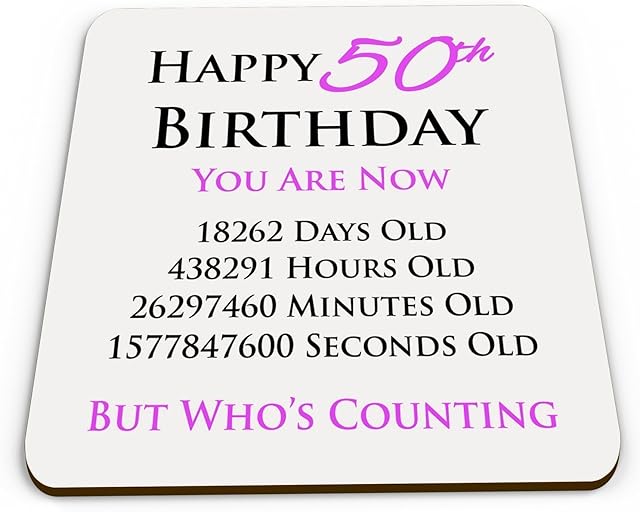 Happy 50th Birthday You are Now Days Hours Minutes Seconds Old Novelty Glossy Mug Coaster - Pink