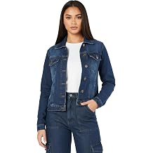 JMOJO 2026 Cotton Denim Jacket for Women Stretchy Fitted with 6 Pockets Lightweight Trendy Jean Jacket