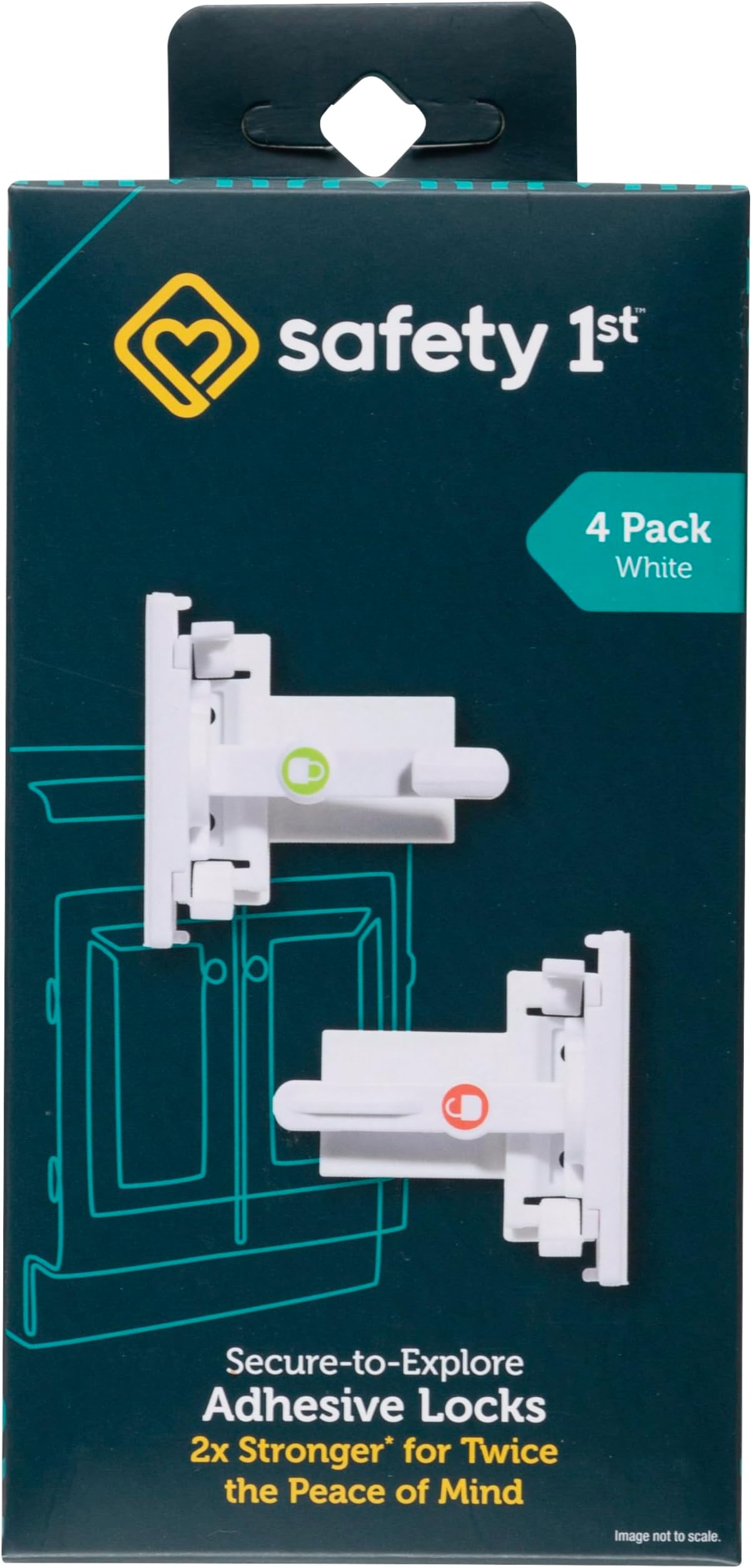 Secure-to-Explore Adhesive Cabinet Locks Baby Proofing, Child Locks for Cabinets and Drawers (4 Locks), White