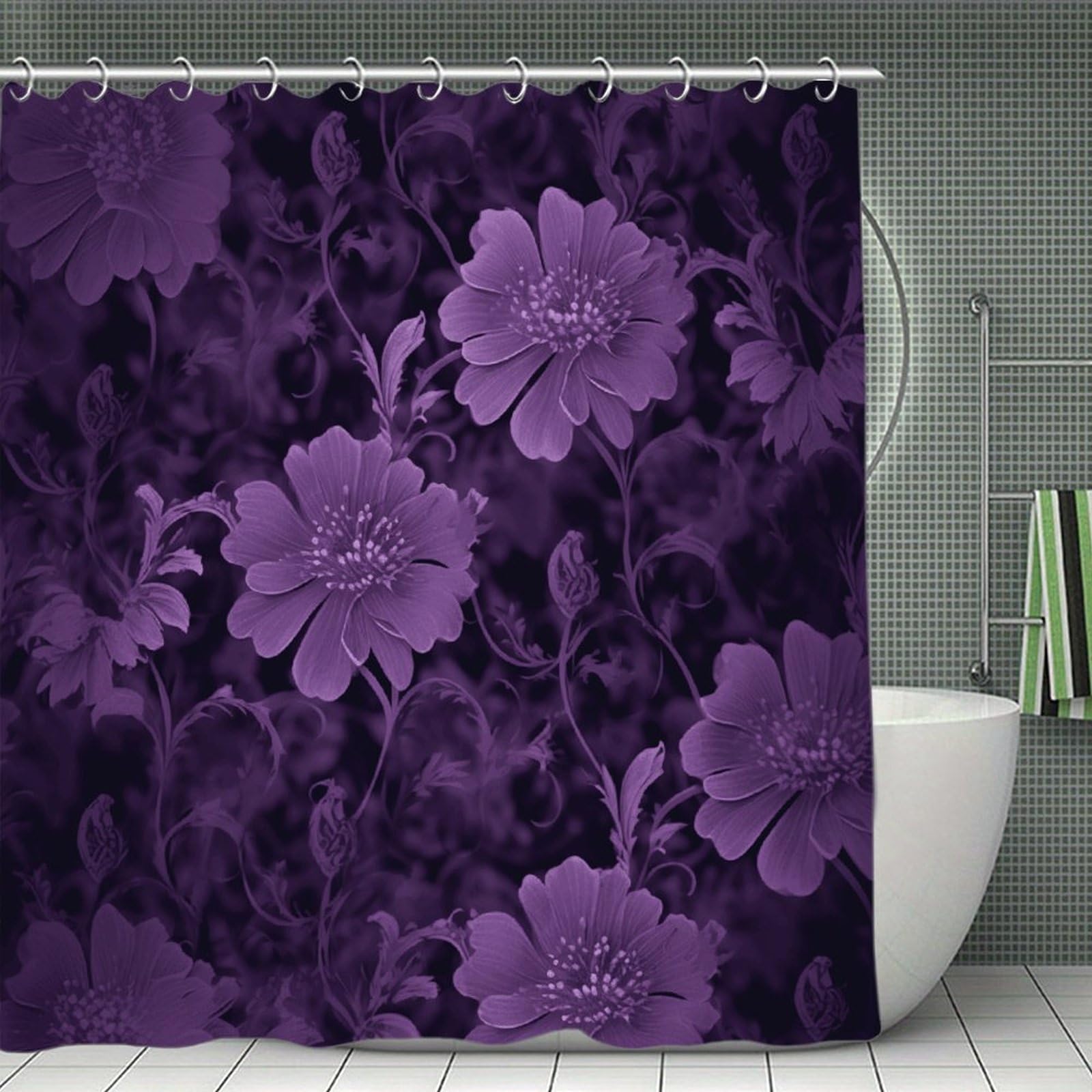 VstaDank Purple Shower Curtain Waterproof Bathroom Curtain with Hooks Luxury Weighted Bath Curtains for Bathtubs Showers Room Dividers Decorative Shower Curtains 71x71 in