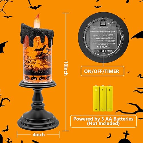 Miniatura 4 de Vela sin llama de globo de nieve de Halloween, linterna iluminada con purpurina con agua giratoria y temporizador, decoración de Halloween con