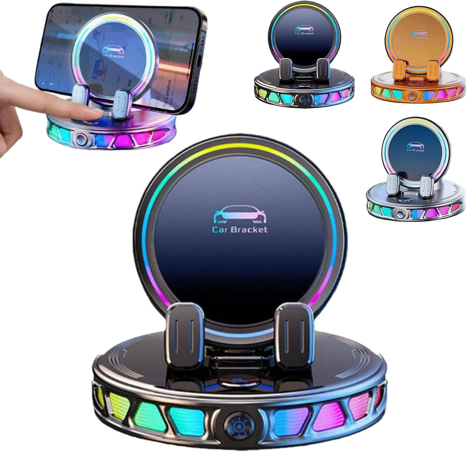 Rgb Car Phone Mount, Rgb Electric Car Phone Mount with Wireless Charging, Wireless Car Charger, Auto-Clamping Vacuum Suction Phone Holder, 360° Rotation Stable Dashboard Mount for All Cars (Black)