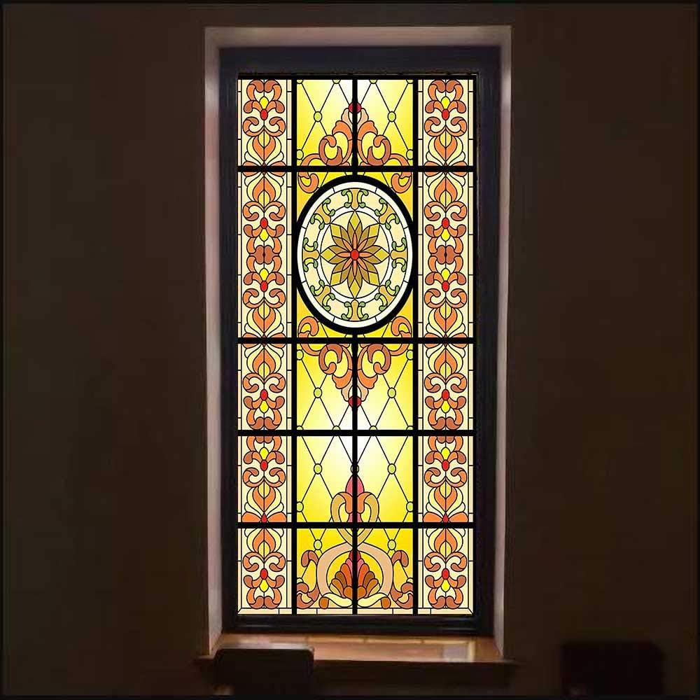 Privacy Window Film Church Guardrail Decorative Stainted Glass Sticker No Glue Static Clings UV Blocking Heat Control Coverings for Home/Office 23.62"x62.99"(60x160cm)