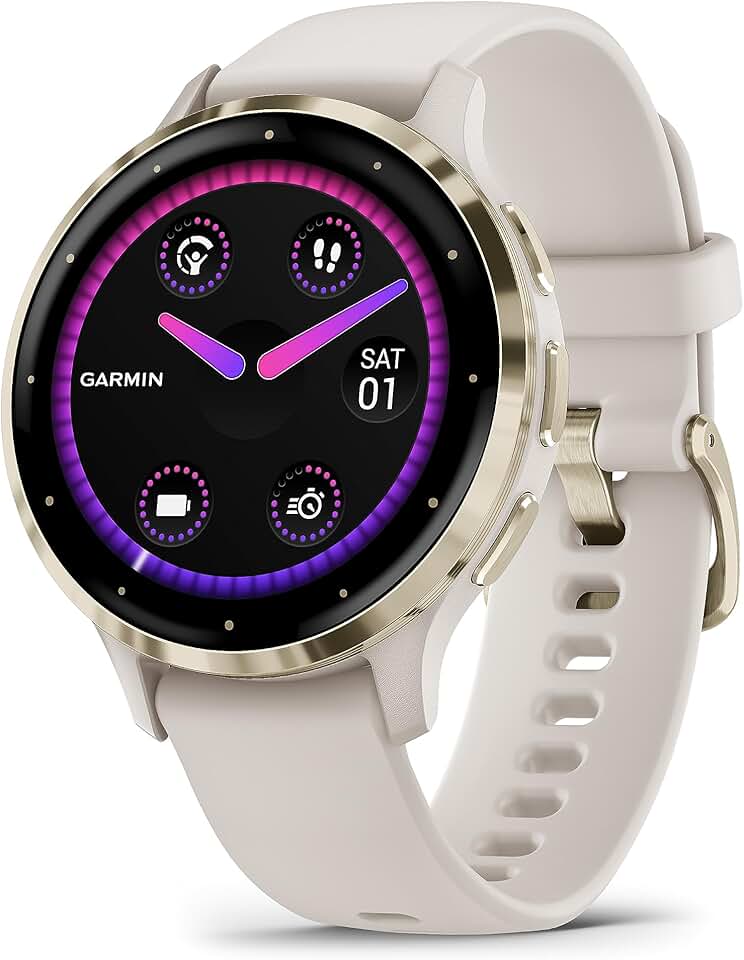 Garmin Venu 3S - Montre connectée GPS Sport et santé - Soft Gold avec Bracelet Ivoire