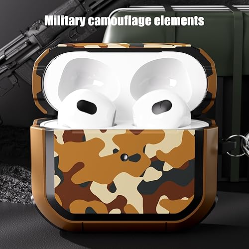 Miniatura 2 de Funda de camuflaje para AirPods Pro 2AirPods Pro 2023 Gen 2023 Gen, funda protectora de camuflaje rígida militar con mosquetón, marrón